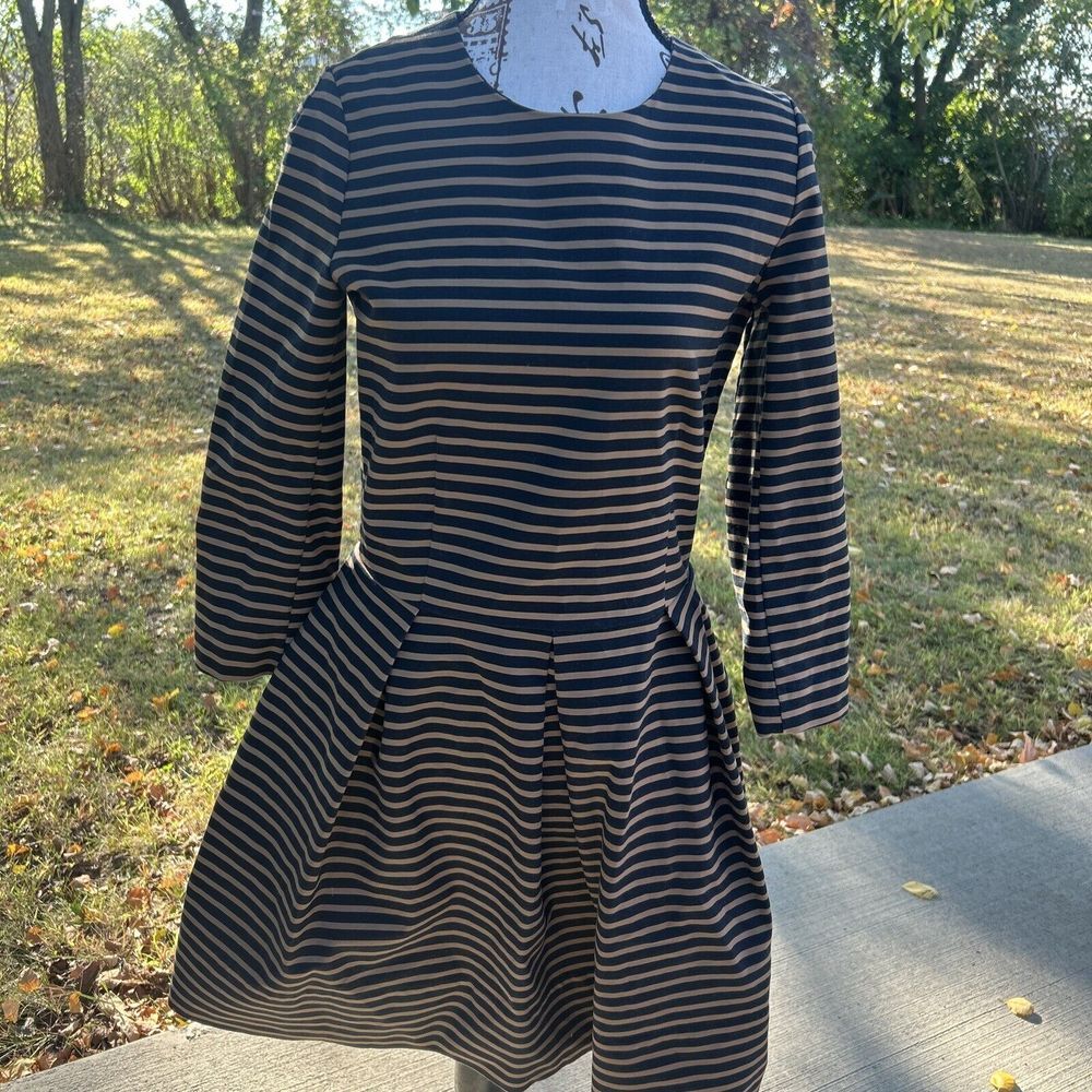 Gap Womens Dress 6‎ Black Brown Striped A Line Long Sleeve Stretch Pockets